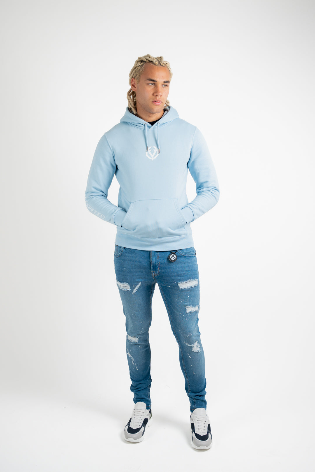 Blue Ice splatter slim jeans
