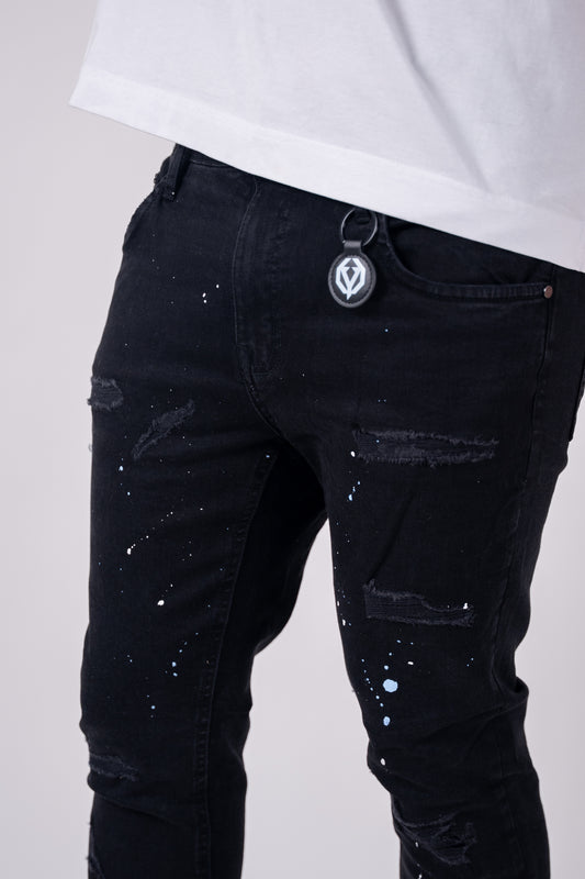Black Baby blue splatter slim jeans
