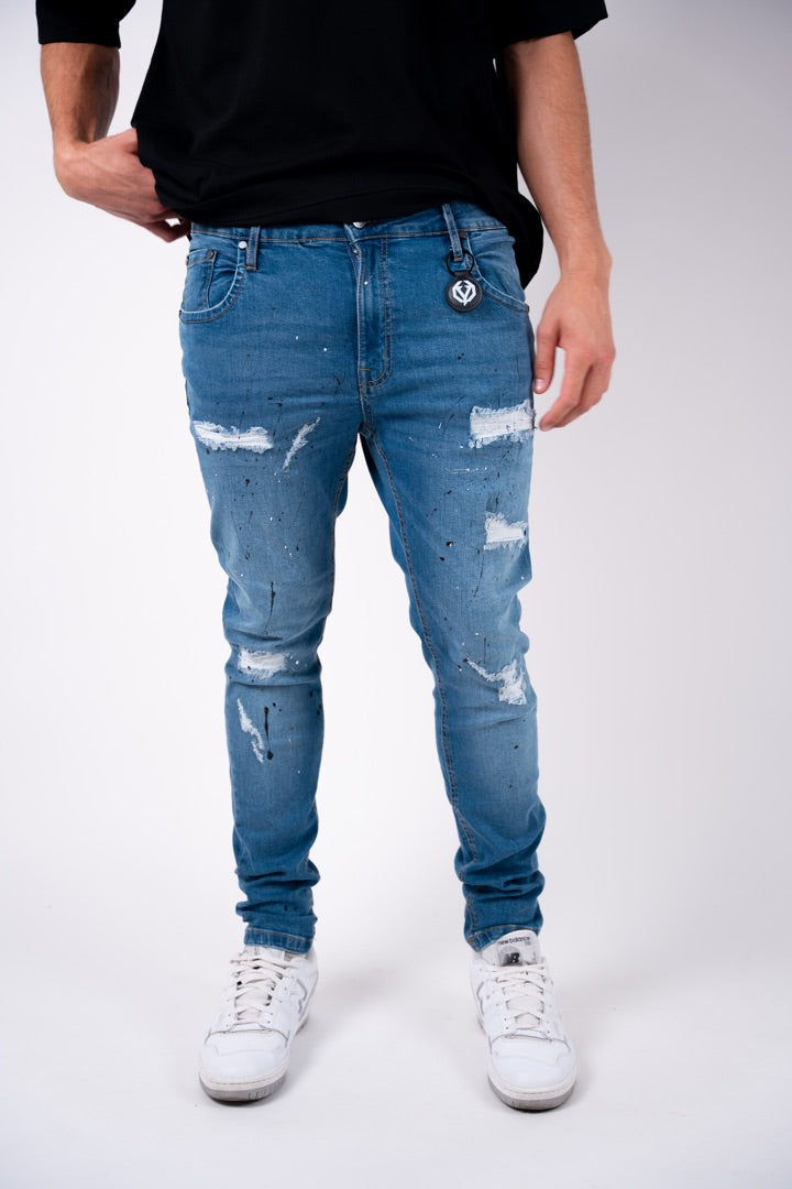 Blue Noir splatter slim jeans