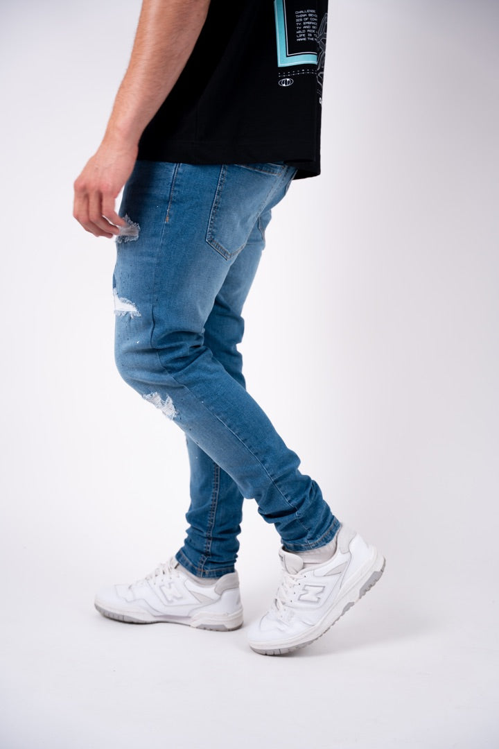 Blue Noir splatter slim jeans