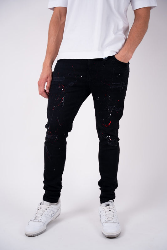 Black Flaming splatter slim jeans