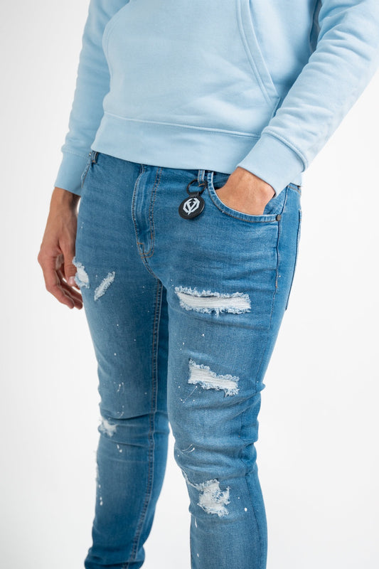 Blue Ice splatter slim jeans