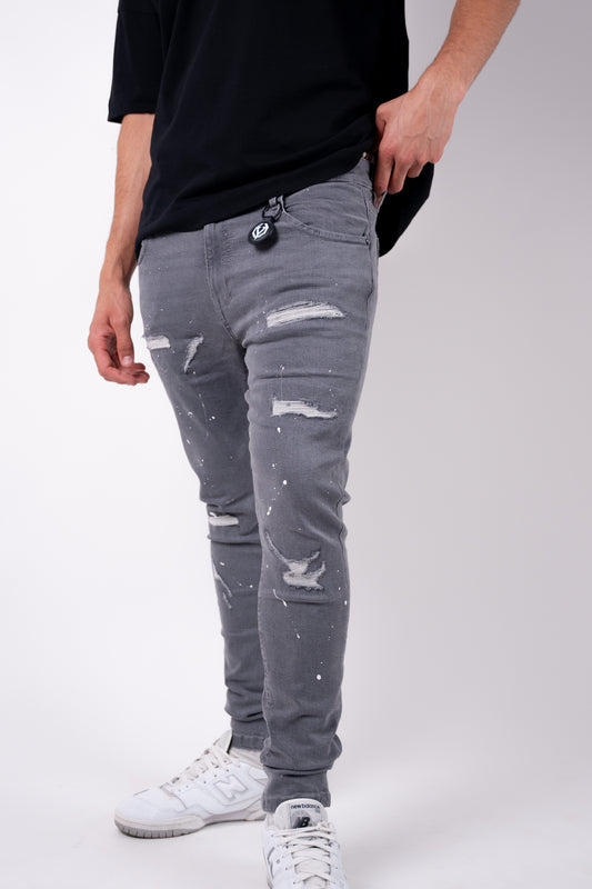 Grey Ice white splatter slim jeans