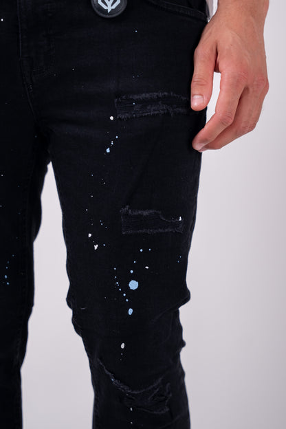 Black Baby blue splatter slim jeans