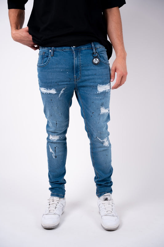 Blue Noir splatter slim jeans