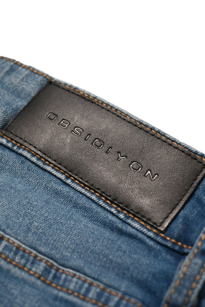 Blue Ice splatter slim jeans