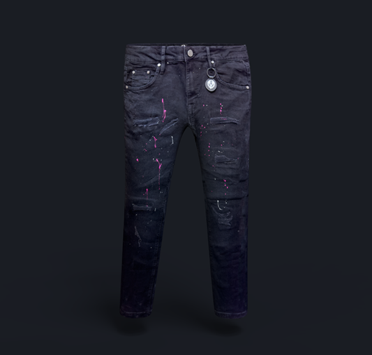 Black Hot pink splatter jeans