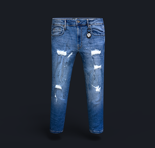 Blue Noir splatter jeans