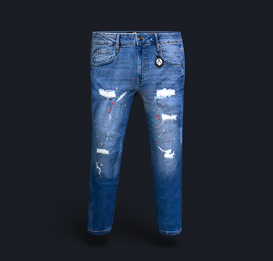 Blue Flaming splatter jeans