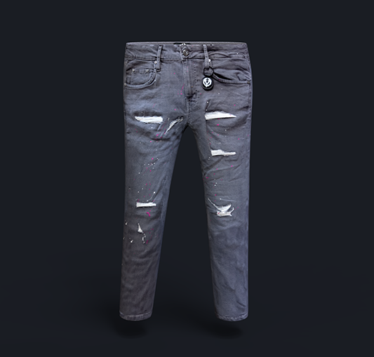 Grey Hot pink splatter jeans