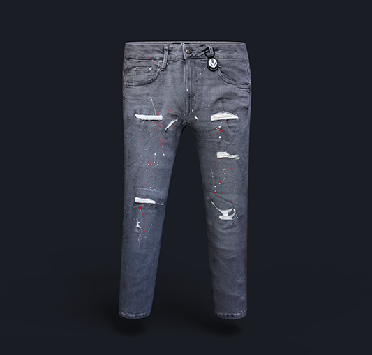 Grey Flaming splatter jeans